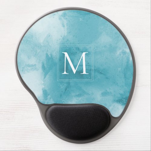 Elegant Girly Teal Turquoise Marble Foil Monogram Gel Mouse Pad