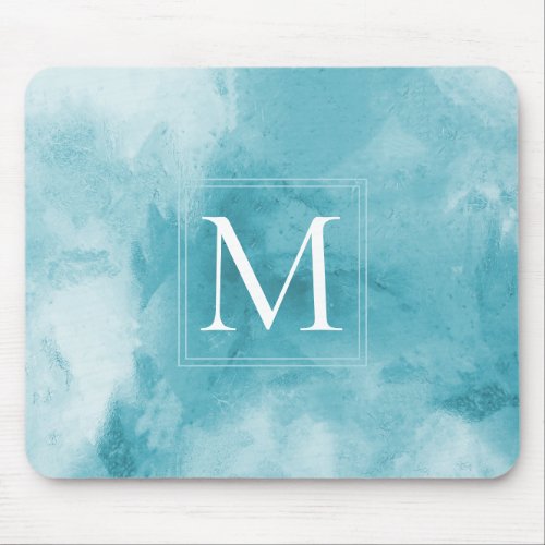 Elegant Girly Teal Turquoise Marble Foil Monogram Mouse Pad
