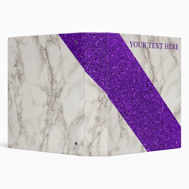 Elegant Girly Trend Purple Glitter white marble 3 Ring Binder (Background)