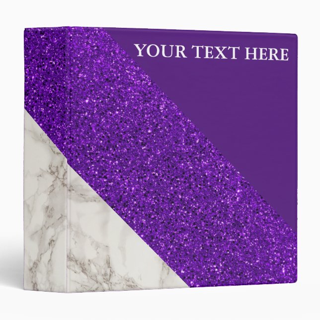 Elegant Girly Trend Purple Glitter white marble 3 Ring Binder (Front/Spine)