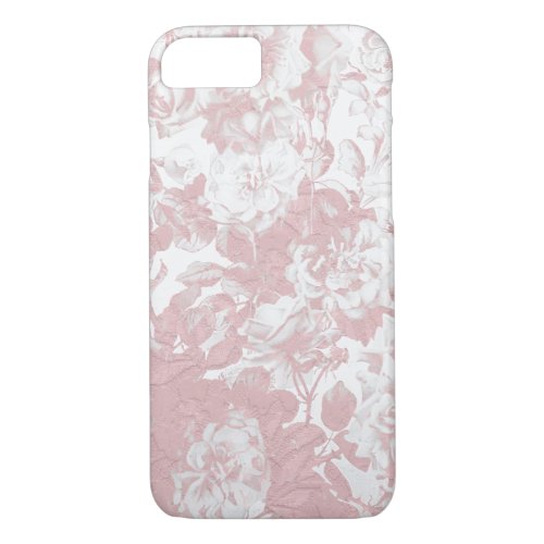 Elegant girly trendy pink coral white floral lace iPhone 87 case