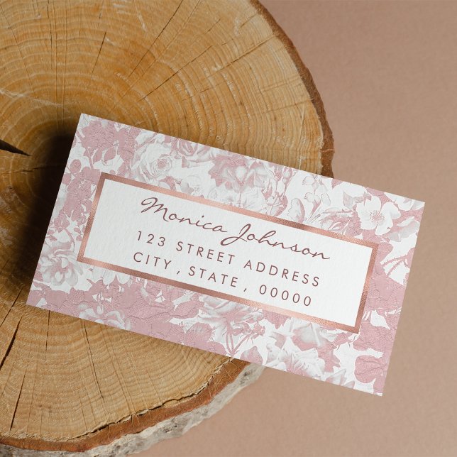 Elegant girly trendy pink coral white floral lace  label (Elegant girly trendy pink coral white floral)