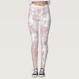 Elegant girly trendy pink coral white floral lace leggings