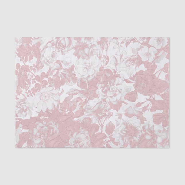Elegant girly trendy pink coral white floral lace tissue paper (Front)
