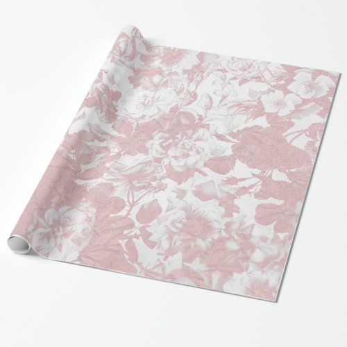 Elegant girly trendy pink coral white floral lace wrapping paper