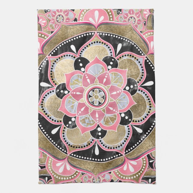 Elegant girly tribal mandala design kitchen towel (Vertical)