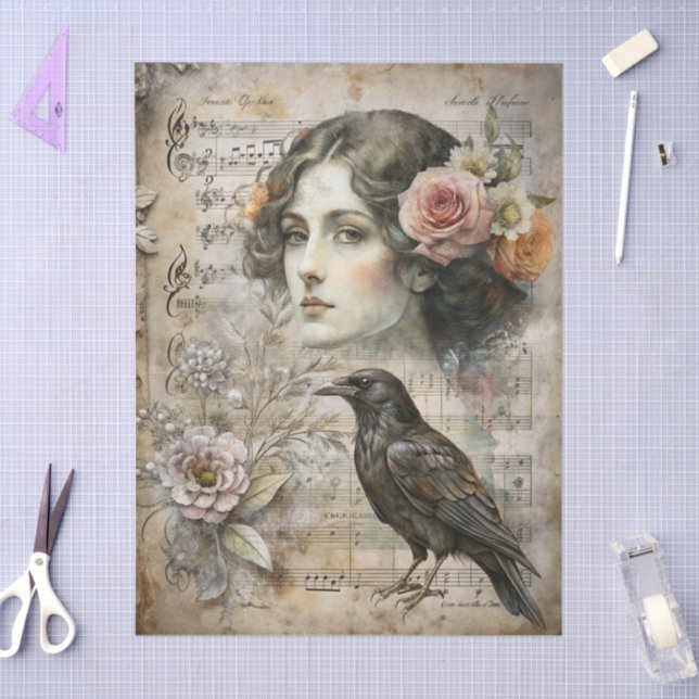 Elegant Girly Victorian Ephemera Florals & Raven Tissue Paper (Craft)