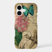 elegant girly vintage botanical sea shells floral