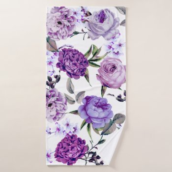 Elegant Girly Violet Lilac Purple Flowers Bath Towel by BlackStrawberry_Co at Zazzle