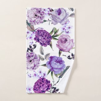 Elegant Girly Violet Lilac Purple Flowers Hand Towel