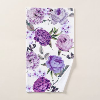 Elegant Girly Violet Lilac Purple Flowers Hand Towel by BlackStrawberry_Co at Zazzle