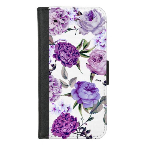 Elegant Girly Violet Lilac Purple Flowers iPhone 87 Wallet Case