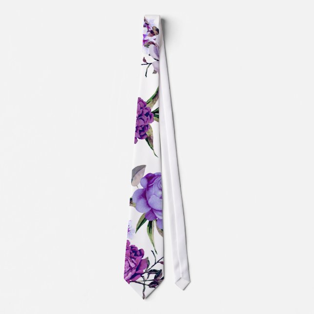 Elegant Girly Violet Lilac Purple Flowers Neck Tie (Front)
