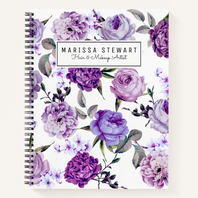Elegant Girly Violet Lilac Purple Flowers Notebook (Front)