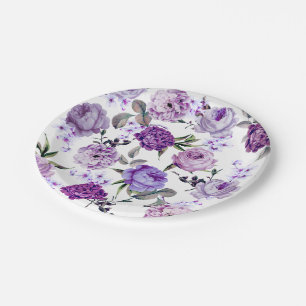 Elegant Girly Violet Lilac Purple Flowers Paper Plates