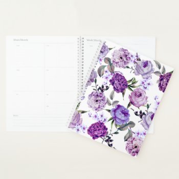 Elegant Girly Violet Lilac Purple Flowers Planner by BlackStrawberry_Co at Zazzle