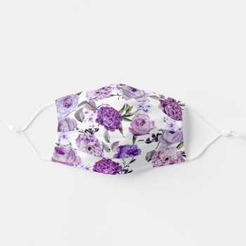 Elegant Girly Violet Lilac Purple Flowers Safety Adult Cloth Face Mask by BlackStrawberry_Co at Zazzle