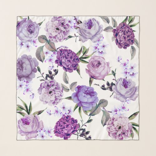 Elegant Girly Violet Lilac Purple Flowers Scarf