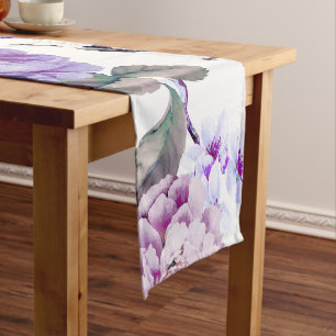 Elegant Girly Violet Lilac Purple Flowers Short Table Runner