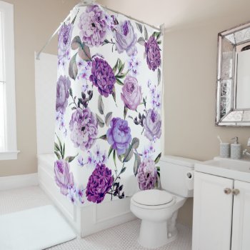 Elegant Girly Violet Lilac Purple Flowers Shower Curtain by BlackStrawberry_Co at Zazzle
