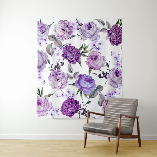 Elegant Girly Violet Lilac Purple Flowers Tapestry