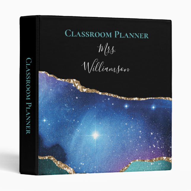 Elegant Girly Watercolor Classroom Planner Teacher 3 Ring Binder (Front/Spine)