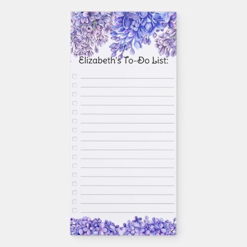 Elegant Girly Watercolor Lilac Flowers To Do List Magnetic Notepad