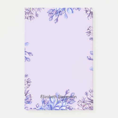 Elegant Girly Watercolor Purple Lilac Flowers Name Post_it Notes