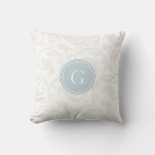Elegant girly white floral pattern monogram throw pillow