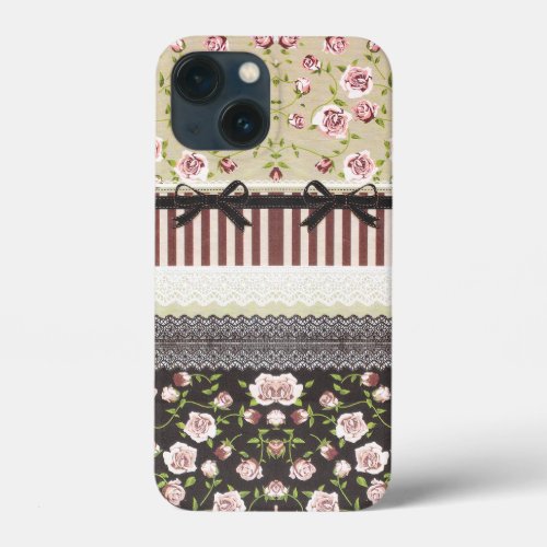 Elegant Girly White Lace And Pink Roses Case_Mate  iPhone 13 Mini Case