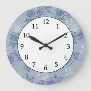 Elegant Girly White Purple Blue Floral Pattern Large Clock
