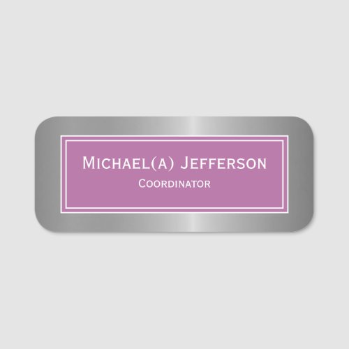 Elegant Girly Wine Purple  Luxury Metallic Silver Name Tag