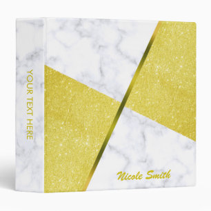 Elegant girly yellow glitter & white marble 3 ring binder