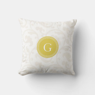 Elegant girly yellow white floral pattern monogram throw pillow