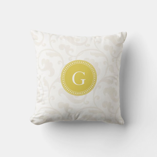Elegant girly yellow white floral pattern monogram throw pillow (Front)