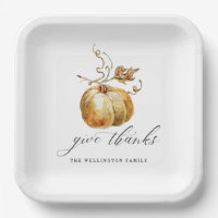 Elegant Give Thank Watercolor Pumpkin Thanksgiving