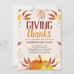 Elegant Giving Thanks Pumpkin Wreath Thanksgiving Invitation