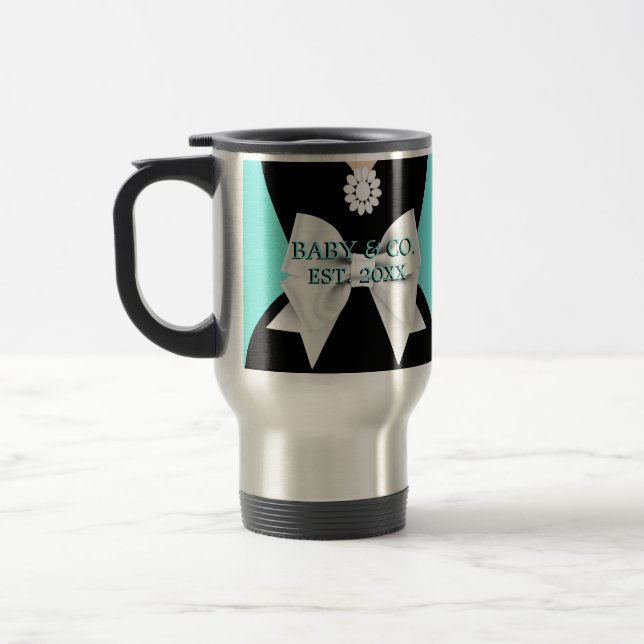 Elegant Glam Aqua Baby & Co Pregnancy Mommy to Be Travel Mug (Left)