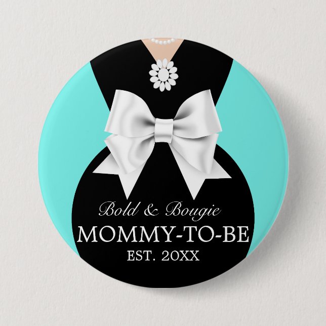 Elegant Glam Aqua Baby & Co Tiffany Baby Shower Button (Front)