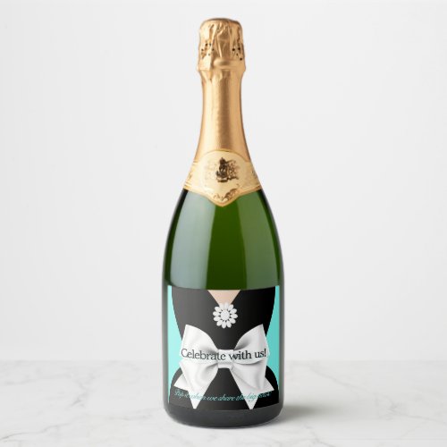 Elegant Glam Aqua Baby  Co Tiffany Baby Shower Sparkling Wine Label