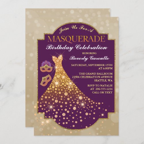 Elegant Glam Birthday Masquerade Invitation
