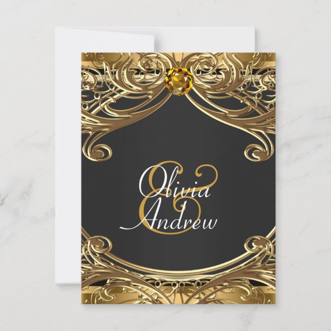 Elegant Glam Black and Gold Wedding Invitation (Front)