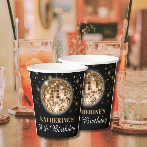 Elegant Glam Black Gold 50th Birthday  Paper Cups