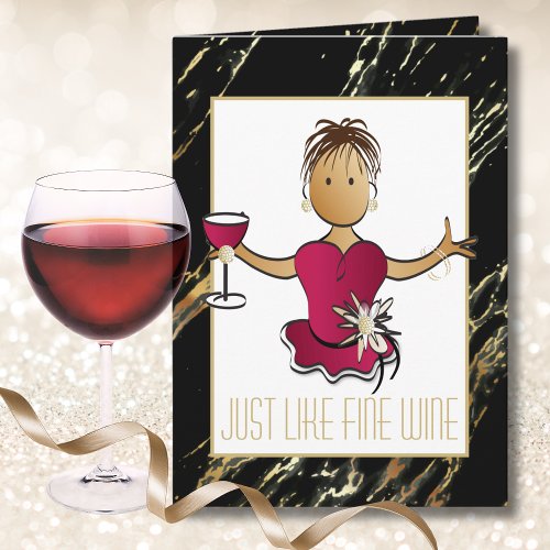 Elegant Glam Black Gold Red Wine Birthday  Card