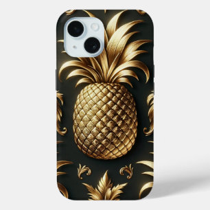 Elegant Glam Black & Gold Tropical Pineapple iPhone 15 Case