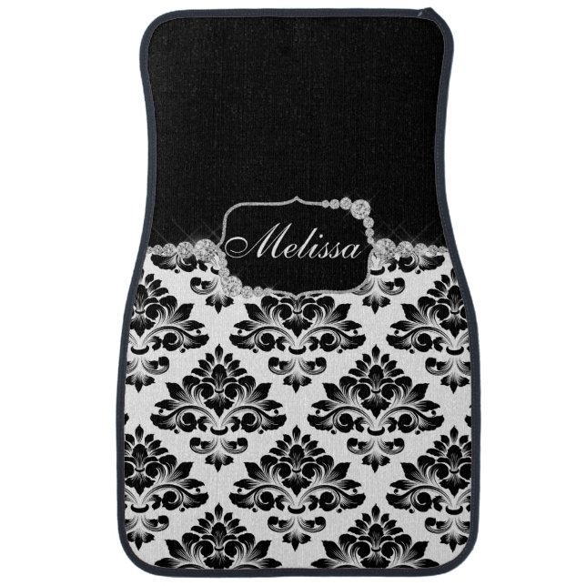 Elegant Glam Black White Damask Diamonds Car Floor Mat (Front)