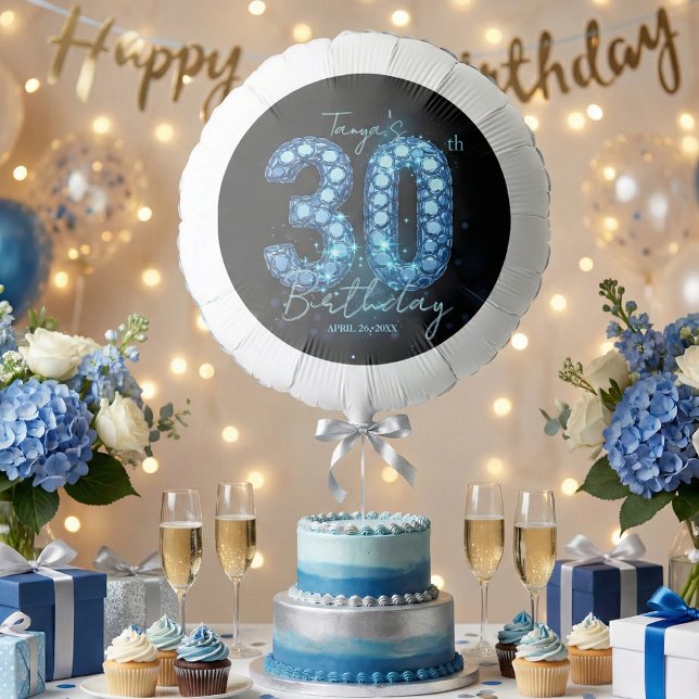 Elegant Glam Blue Sapphire Gemstone 30th Birthday Balloon (Creator Uploaded)