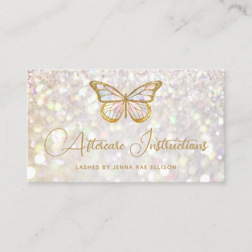 Elegant Glam Butterfly Eyelash Extension Aftercare Business Card