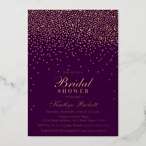 Elegant Glam Confetti Bridal Shower Real Foil Invitation
