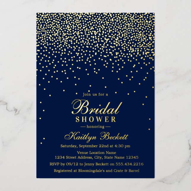 Elegant Glam Confetti Bridal Shower Real Foil Invitation (Front)
